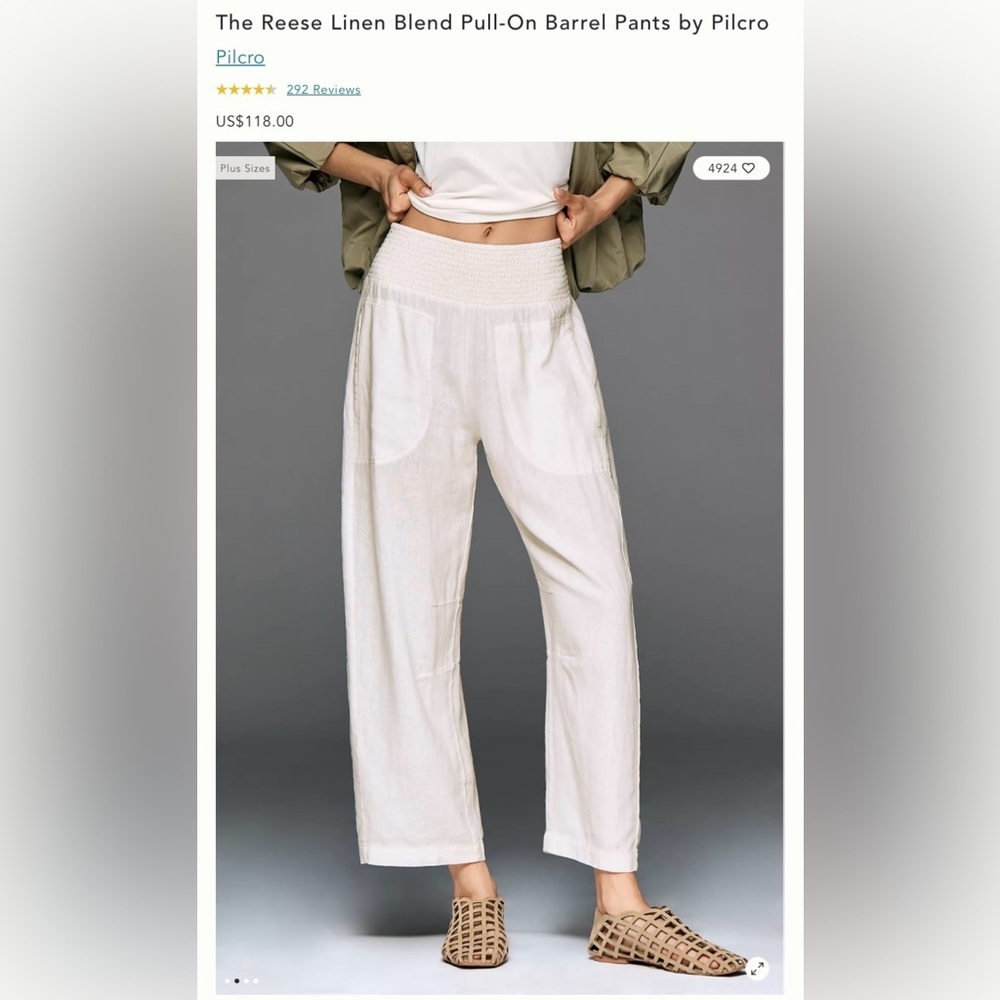 NWT Size XL - The Reese Linen Blend Pull-On Barrel Pants Pilcro (NWT US$ 118)